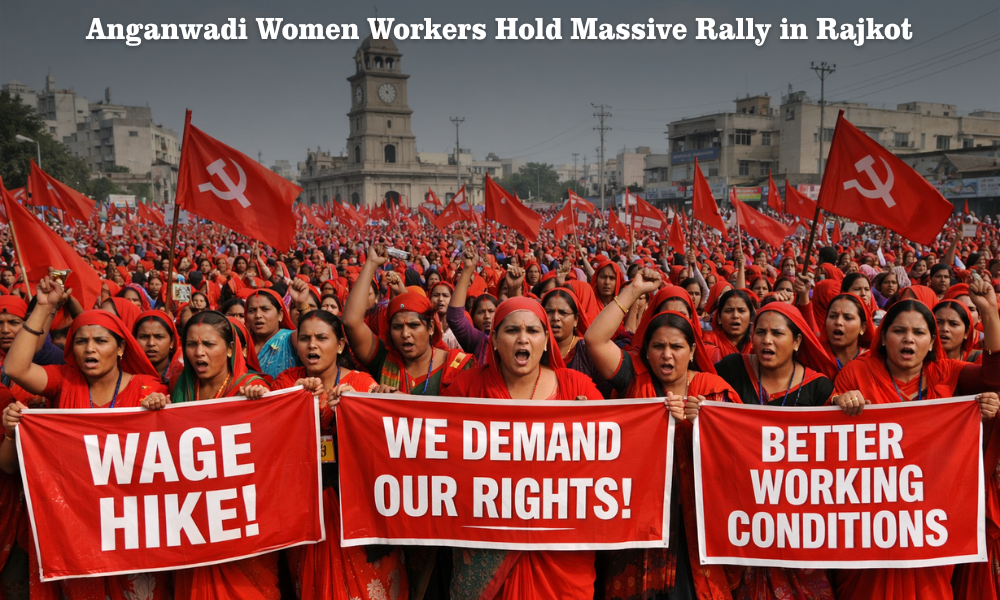 Anganwadi Women Workers Hold Massive Rally in Rajkot