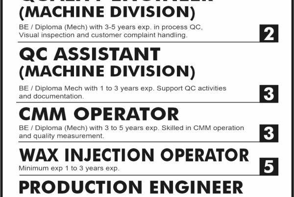 Investment Casting Jobs in Rajkot Latest Job Opening at Hi-CON Technocast Metoda GIDC Rajkot