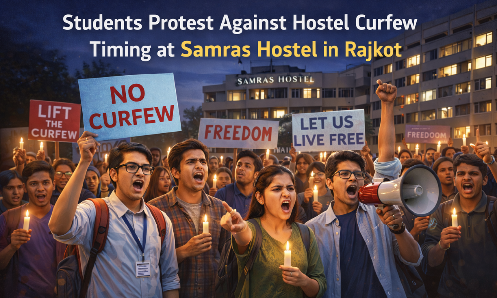 Students Protest Against Hostel Curfew Timing at Samras Hostel in Rajkot
