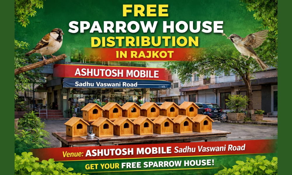 Free Chakli Ghar Available in Rajkot at Ashutosh Mobile Sadhu Vaswani Road - Sparrow House Distribution for Bird Lovers