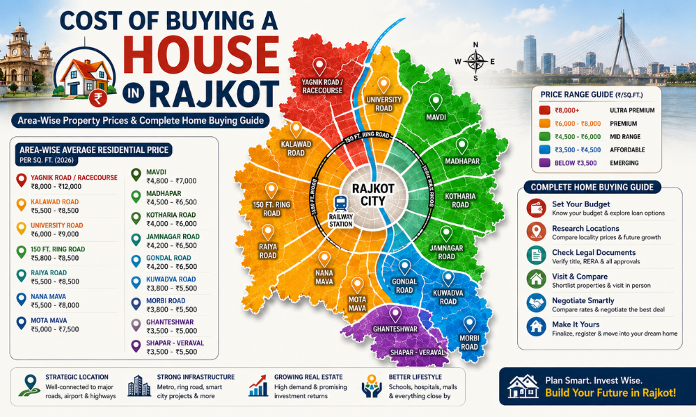 Cost of Buying a House in Rajkot 2026: Area-Wise Property Prices & Complete Home Buying Guide