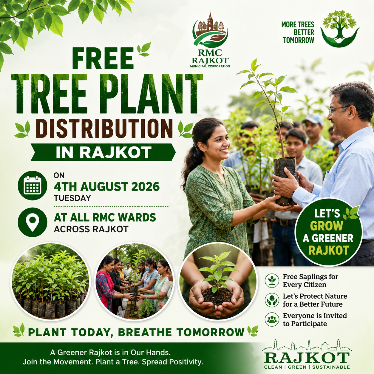 Free Tree Plant Distribution in Rajkot On 4th August 2026 At All RMC Wards