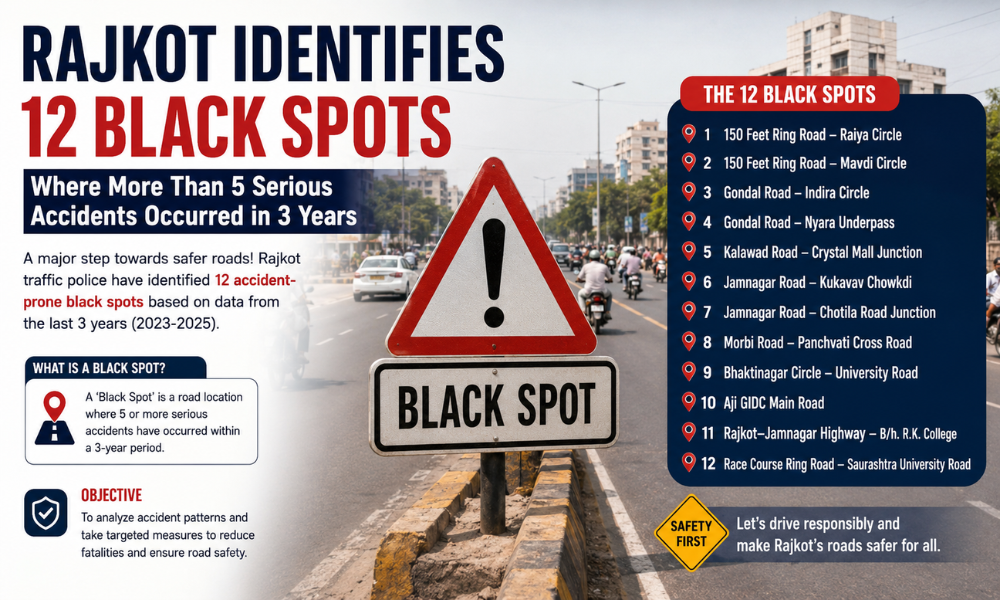 Rajkot Identifies 12 Black Spots Where More Than 5 Serious Accidents Occurred in 3 Years